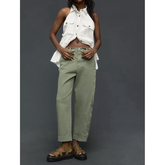 Pistola Eli High Rise Arched Leg Barrel Jeans Calvary Olive Size 26 NWT - Picture 1 of 5